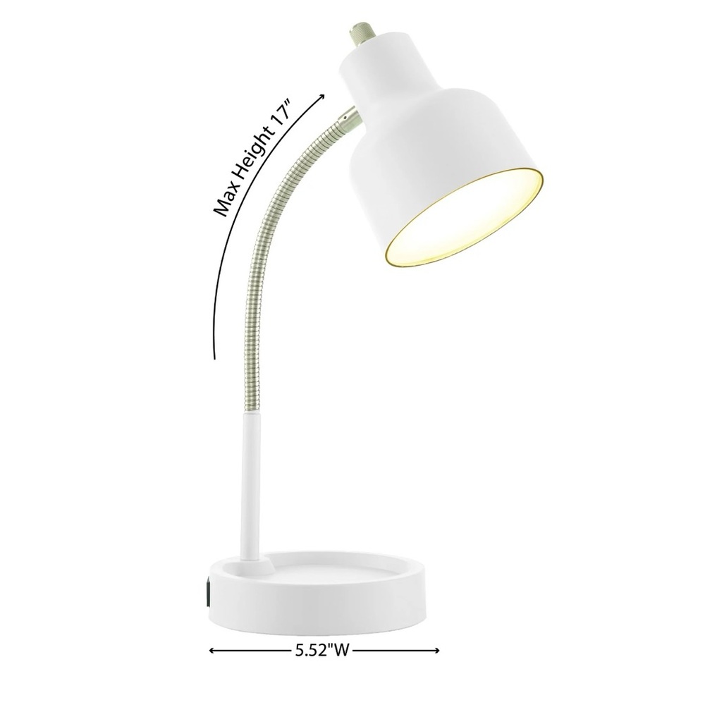 Mainstays LED Desk Lamp with Catch-All Base & AC Outlet, Matte White